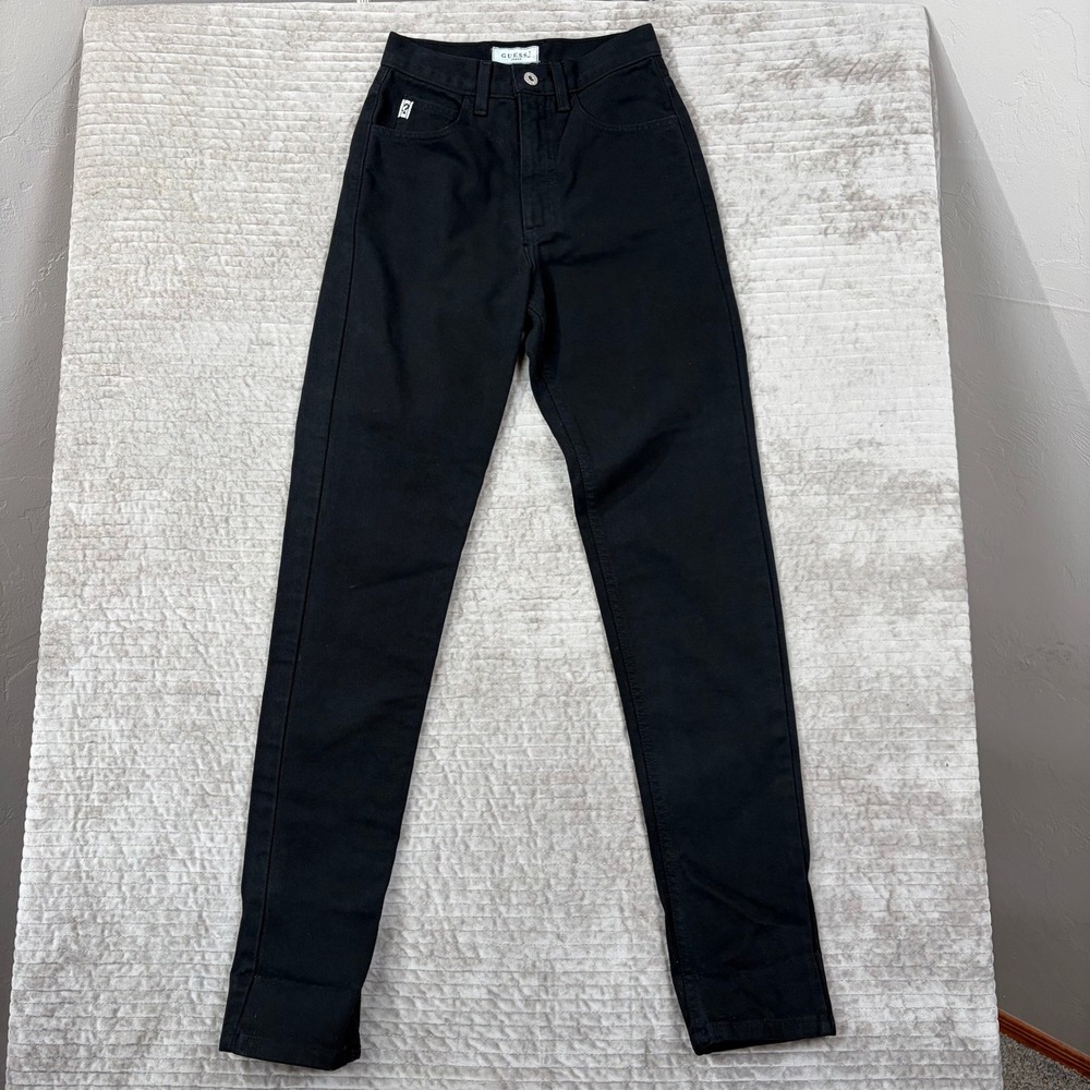 Vintage Guess Jeans Womens 24 Black High Waisted Tapered Leg Made in USA Cotton